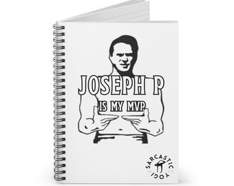 Funny Pilates Spiral Notebook 'Joseph P. is My MVP' - Ruled Line - Joseph Pilates Instructor Gift Yoga Teacher Class Notes - Sarcastic Yogi