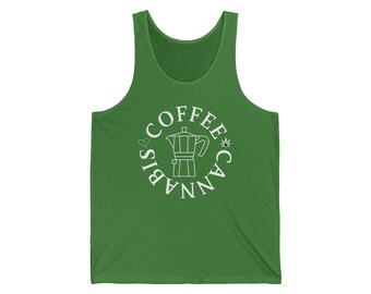 Funny 420 Workout Tank Top 'Coffee & Cannabis' - Unisex Tank Top - Yoga Pilates CrossFit Shirt - Men Women - Smoke Weed Pot - Sarcastic Yogi