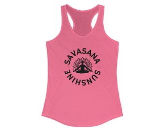 Funny Yoga Tank Top 'Sunshine & Savasana' - Racerback Slim Tanktop - Workout Pilates Meditation Namaste Shirt - I Love Yoga - Sarcastic Yogi