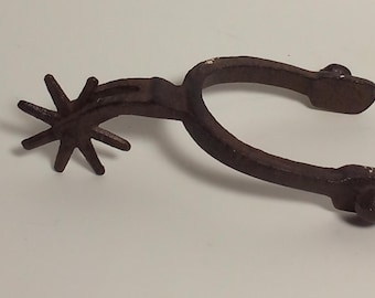 Vintage Cast Iron Cowboy Spur 8 Point Star Rowel Rustic Western Decor One Piece
