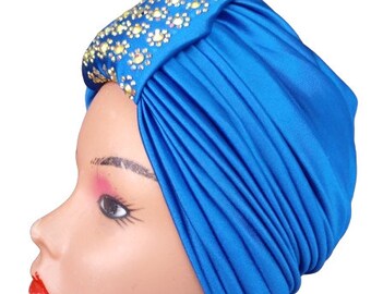 Blue Ready to Wear, Handmade Strechy Turban , Headband for Women, Gift for Women, Birthday Gifts for Mom, Sister, Girlfriend