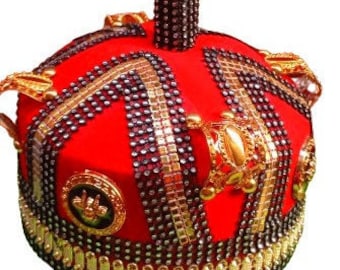 African Nigeria Igbo Traditional Wedding Cap| Red Isiagu Men's Wear| Chieftaincy Men's Hat