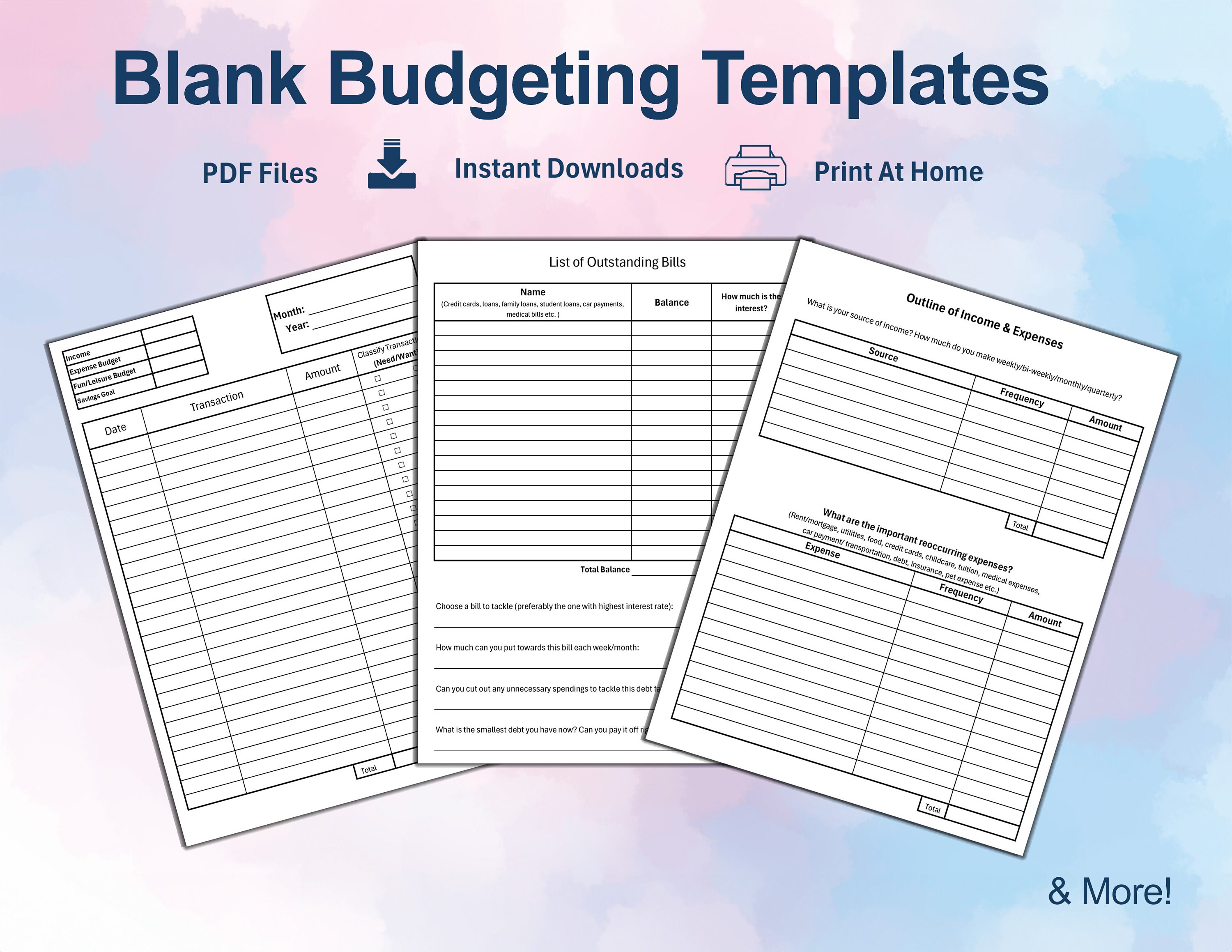 Printable Created Budget Form.pdf Blank Budgeting Templates - PDF Files - Printable PDF Files - Etsy