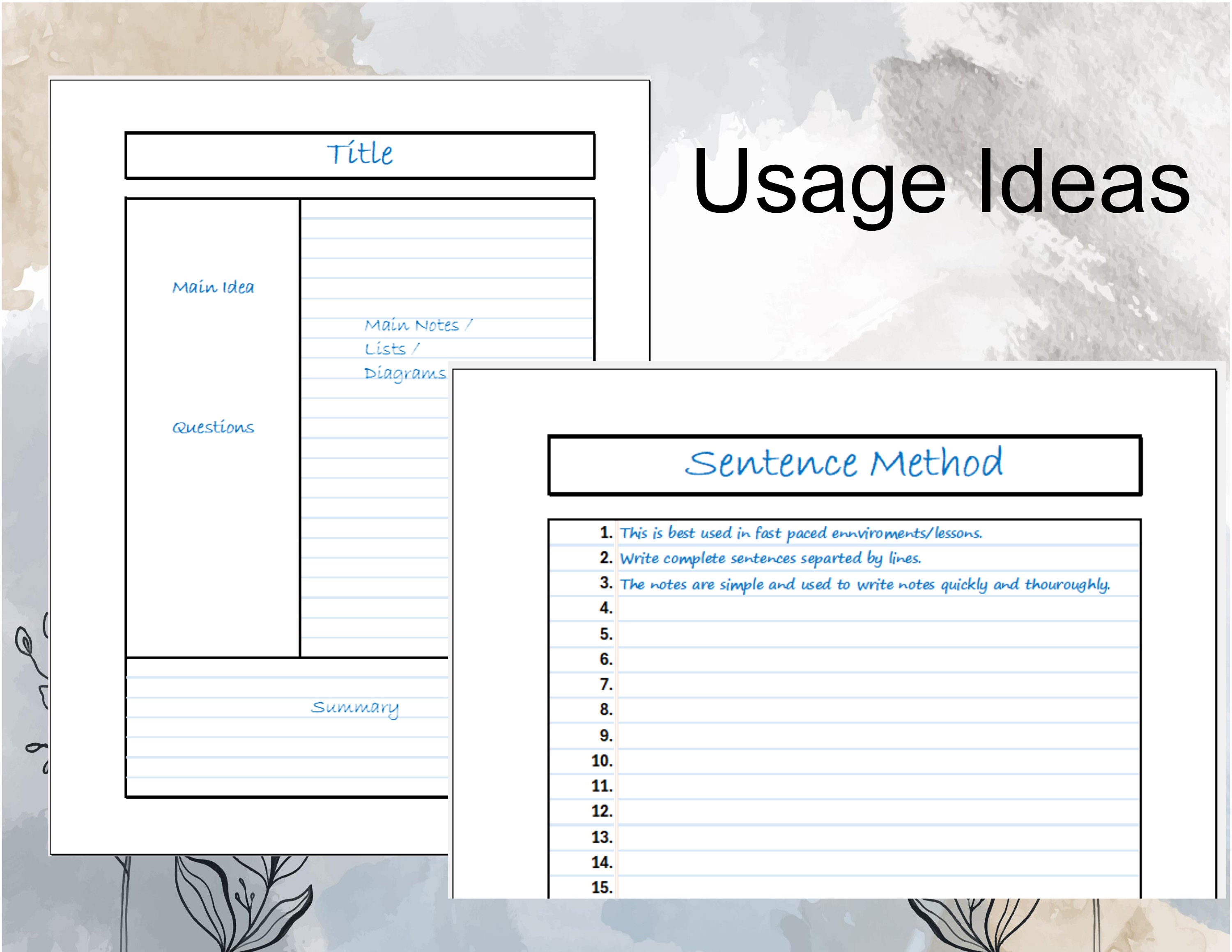 Blank Note Taking Templates PDF Digital Files Print at Home Blank Note Taking Templates PDF Digital Files Print at Home