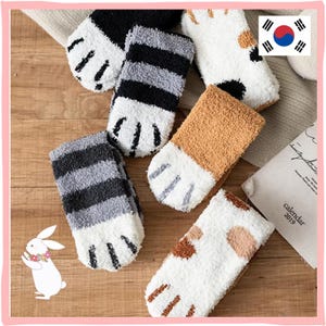 Cute Cat Paw Pattern Socks - Comfy Plush Cotton, Women&#39;s Winter Sleepwear, Charming Floor Sox, Unique Gift for Pet Owners, Casual Socks,catt