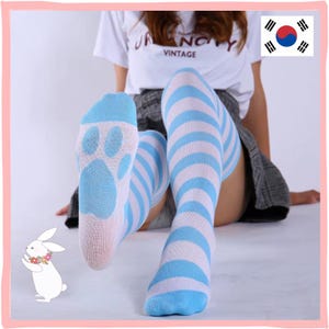 Over Knee Socks Pink Velvet Cat Paw Print, Kawaii Lolita Gothic Thigh High Stockings for Cosplay & Fashion Gift