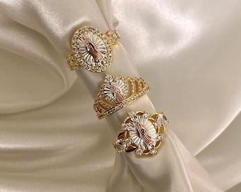 Virgen de Guadalupe Ring: Tricolor Adjustable Religious Ring