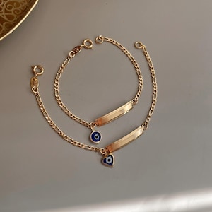 18K Gold Filled Baby Bracelet: Evil Eye Charm