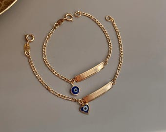 18K Gold Filled Baby Bracelet: Evil Eye Charm