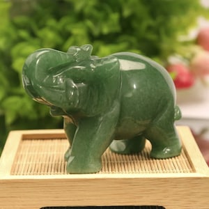 Grüner Jade-Elefant für Glück und Feng Shui, Statuen-Ornament, Chakra-Heilsteine, Elefant, grüner Aventurin-Jadestein