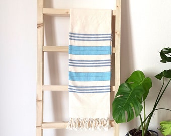 Bath Towel Set // Loom Love - Handwoven Light Blue Striped Organic Cotton Bath Towel Set for sensitive skin