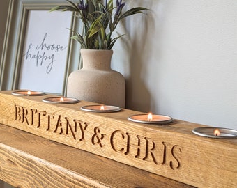 Personalised Engraved Oak Candle Holder | Anniversary Gift