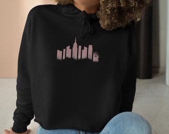 Woman's Crop Hoodie, NYC Skyline, Womans Sweatshirt, Trendy Fashion, NY Chic, New York Shirt, NY Vacation Gift, Ladies Night, Downtown Girl