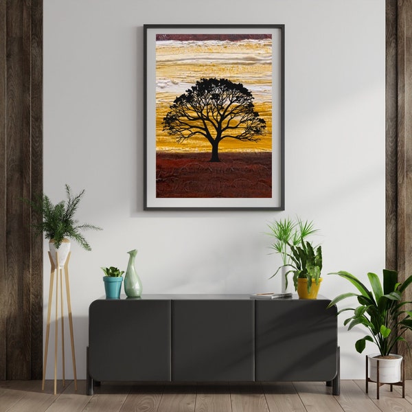 Printable wall art, tree, mixed media, original design by Artfully by Sharon, semi-abstract wall art, frame-able wall art, digital wall art