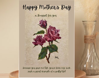 Printable Mother's Day card,  bouquet of roses,  popular now digital download. gift for her, original oil print card, easy instant printing
