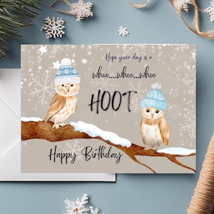 Cartão de aniversário personalizado com tema de coruja para impressão para amigo ou filho | Cartão de felicitações faça você mesmo | Download digital | Design engraçado e exclusivo