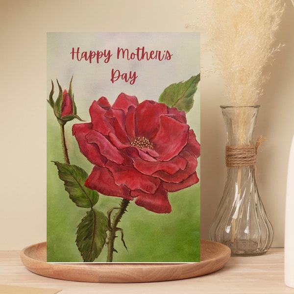 Printable Mother's Day card, rose, popular now digital card, for mom, for friend, frame-able card, original art, unlimited printing
