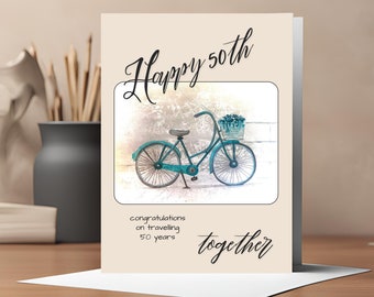 Printable 50th Anniversary Card for Friends or Parents - Digital Download Congratulations Card for 50 Years - Instant Print at Home