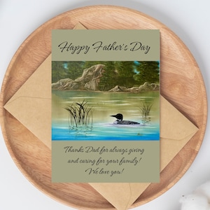 Carte de remerciement pour la fête des pères avec impression à l'huile Carte d'art scène de lac Merci papa carte d'amour Téléchargement instantané Carte vierge imprimable à personnaliser