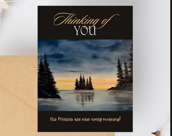 Thinking of you Card sympathy for friend family member encouragement popular now digital download lake and sunset trees scenery original art