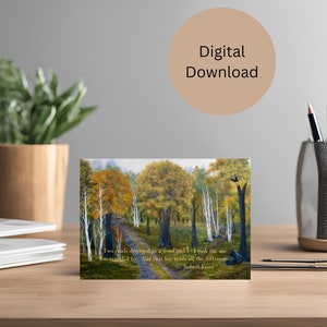 Robert Frost Zitat Herbstlandschaft, Kunstdruckkarte, digitaler Download, Grußkarte für jeden Anlass, druckbare Karte mit zeitlosem Gedicht