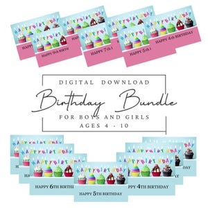 Lot de cartes d'anniversaire pour garçons et filles âgés de 4 à 10 ans | Cartes imprimables avec modèle d'enveloppe DIY | Téléchargement instantané | Ensemble de cartes d'anniversaire pour enfants |