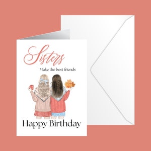 Carte d'anniversaire réconfortante pour soeur, téléchargement immédiat, enveloppe imprimable DIY incluse - Design féminin pour meilleure amie soeur - Format A6