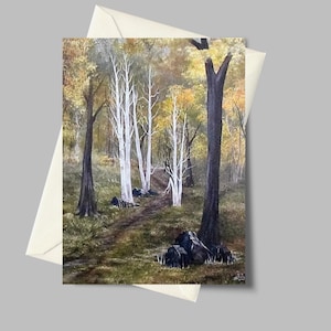 Carte nature automnale pour toutes les occasions, carte de correspondance vierge imprimable pour elle ou lui, carte tranquille avec des arbres d'automne, téléchargement immédiat, voeux DIY