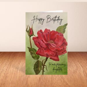 Tarjeta de cumpleaños con arte original para hija. Expresa tu amor con rosas. Tarjeta de arte digital imprimible para impresión ilimitada en casa.