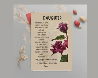 Mother's Day card for daughter, Thankful for daughter Mother's Day card,  popular now digital download, mother's day card print from home