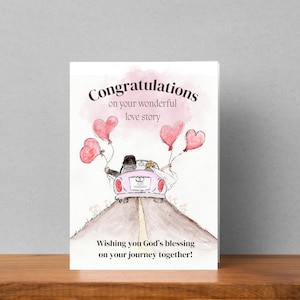 Afdrukbare trouwkaart Gefeliciteerd christelijke zegeningskaart voor bruid en bruidegom, direct download, digitale pdf, A6-formaat met envelop