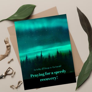 Carte de rétablissement imprimable encourageante avec oeuvres d'art originales et écritures bibliques - Modèle d'enveloppe DIY inclus - Prier pour un rétablissement rapide