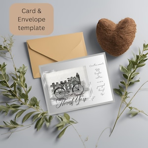Exprimez votre gratitude avec une carte de remerciement imprimable sur le thème du voyage pour un ami, avec un design artistique de bicyclette et un message de remerciement sincère