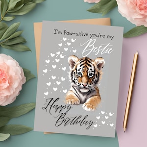 Carte d'anniversaire imprimable Bestie avec jeu de mots drôle, carte imprimable, parfaite pour les souhaits d'anniversaire de Punny meilleur ami - téléchargement immédiat