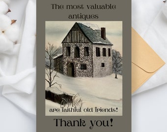 Thank you card, printable popular now digital print, card for friend, old house country, instant print, appreciation card an old friend