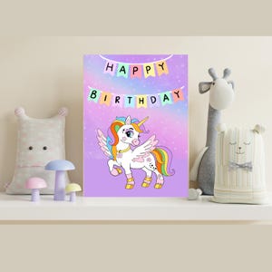 Carte d'anniversaire imprimable bricolage sur le thème de la licorne magique pour enfant ou ami | Téléchargement numérique | Accès instantané | Modèle d'enveloppe inclus