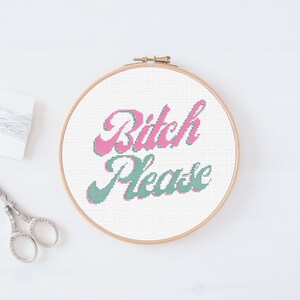 Subversive Cross Stitch Pattern - Funny &#39;Bitch Please&#39; | Snarky Beginner DIY Pattern - Digital Download