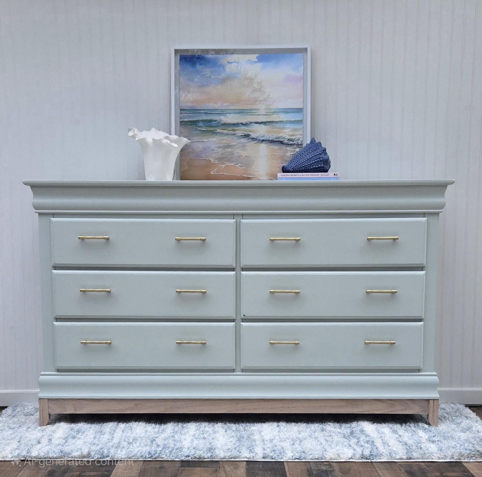 SOLD**** Refinished 6-drawer Dresser | Coastal Modern | Sea Salt + Gold - Etsy SOLD**** Refinished 6-drawer Dresser | Coastal Modern | Sea Salt + Gold - Etsy