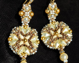 Swarovski Pearl Bridal Statement Earrings with Vintage Inspired Gold Beadwork