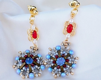 Pendentifs flocon de neige perlés faits main : boucles d'oreilles avec bijoux givrés, bijoux scintillants d'hiver en cristal