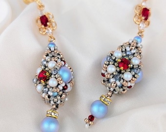 Boucles d'oreilles faites main, gouttes Royal Frost : boucles d'oreilles inspirées de Fabergé - pendentifs baroques des fêtes - perles de cristal d'Autriche