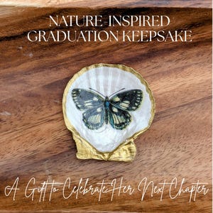 Graduation Gift Butterfly Seashell Tray Boho Decor for Her Nature Lover Keepsake Coastal Trinket Dish Handmade Botanical Jewelry Holder