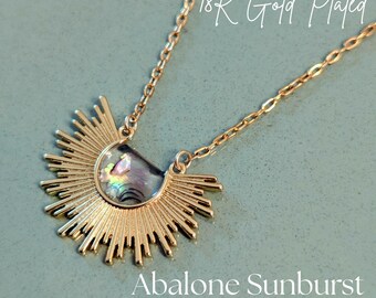 Abalone schelpketting: 18 kt gouden sunburst-hanger, boho chic