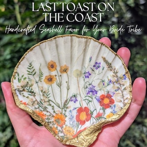 Handmade Seashell Jewelry Dish: Pressed Flower Trinket Tray, Coastal Decor