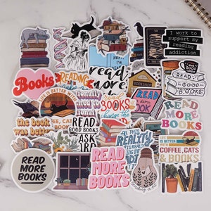 50 PCS Book Stickers for Kindle,Inspirational Reading Water Bottle Stickers for Kids Teens Students Teachers, Reader Themed Sticker Pack