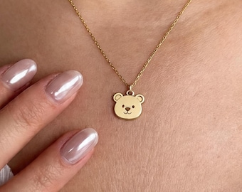 Sterling Silver Bear Head Necklace – 14K Gold Plated, Rose Gold Options