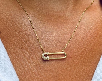 Sterling Silver Safety Pin Necklace: 14K Gold Plated Pendant