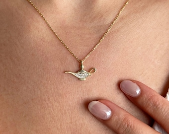 Sterling Silver Lamp Necklace • Fairytale Genie Pendant, Adjustable Chain
