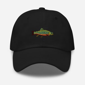 Chapéu Brook Trout Dad – Boné de pesca bordado com ícone de peixe 100% algodão
