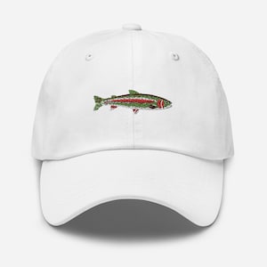 Chapéu Rainbow Trout Dad - Boné de pesca bordado com ícone de peixe 100% algodão